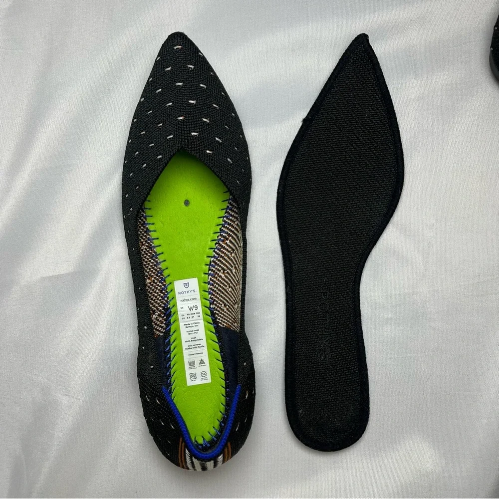 Rothy's The Point Flats in Ivory Dot Size 9 Black